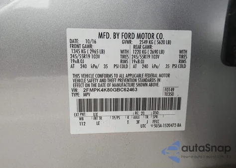 2016 Ford Edge Titanium из США, поврежденный, VIN 2FMPK4K80GBC62463